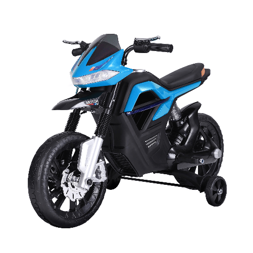 HOMCOM-Moto-Elettrica-per-Bambini-da-6V-con-Rotelle-e-Fari-in-PP-e-Metallo-105x52.3x62.3-cm-Azzurro-e-Nero