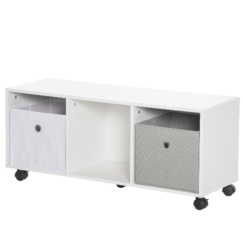 HOMCOM-Mobiletto-Portagiochi-per-Bambini-3-12-Anni-con-Ruote-e-Salvaspazio-90x30x37.9cm-Bianco
