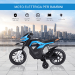 HOMCOM-Moto-Elettrica-per-Bambini-da-6V-con-Rotelle-e-Fari-in-PP-e-Metallo-105x52.3x62.3-cm-Azzurro-e-Nero