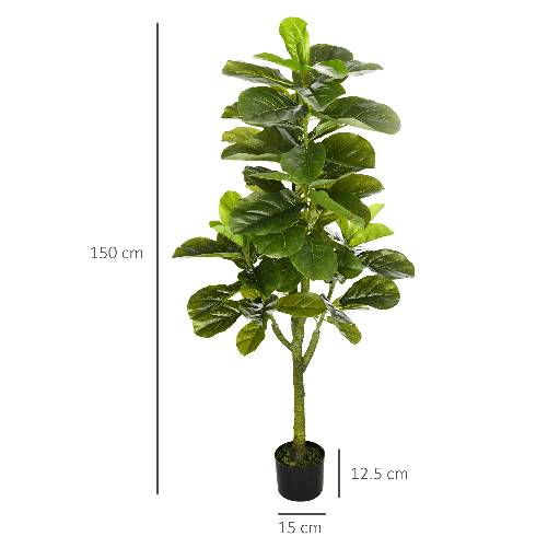 HOMCOM-Pianta-Artificiale-di-Ficus-da-150-cm-a-75-Foglie-e-4-Rami-con-Vaso-Ø15x12.5-cm-per-Interni-ed-Esterni-Verde