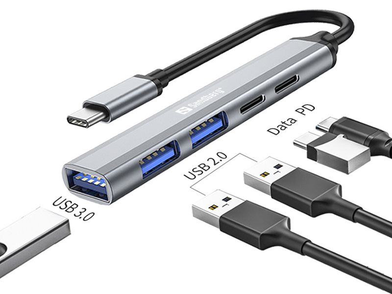 Sandberg-336-50-hub-di-interfaccia-USB-tipo-C-5000-Mbit-s-Grigio