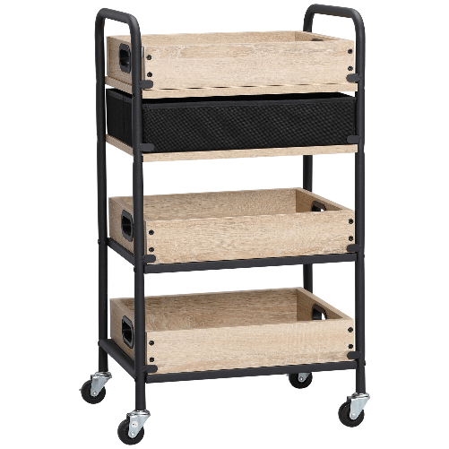 HOMCOM-Carrello-da-Cucina-a-4-Livelli-con-Cassetto-e-Vassoi-Portavivande-Legno-e-Acciaio-45x35x79.5cm