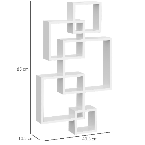 HOMCOM-Libreria-Moderna-Sospesa-con-5-Cubi-Intrecciati-in-Legno-49.5x10.2x86cm-Bianco