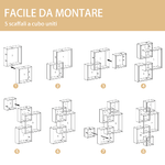 HOMCOM-Libreria-Moderna-Sospesa-con-5-Cubi-Intrecciati-in-Legno-49.5x10.2x86cm-Bianco