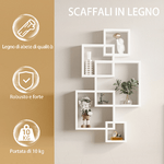 HOMCOM-Libreria-Moderna-Sospesa-con-5-Cubi-Intrecciati-in-Legno-49.5x10.2x86cm-Bianco