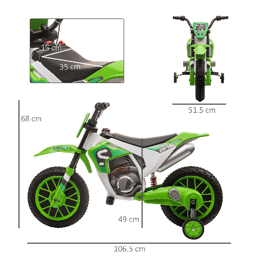 HOMCOM-Moto-da-Cross-Elettrica-per-Bambini-da-3-5-Anni-Batteria-12V-Ricaricabile-e-Rotelline-Rimovibili-106.5x51.5x68cm-Verde