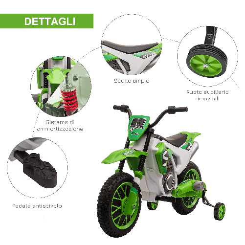 HOMCOM-Moto-da-Cross-Elettrica-per-Bambini-da-3-5-Anni-Batteria-12V-Ricaricabile-e-Rotelline-Rimovibili-106.5x51.5x68cm-Verde