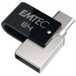 Emtec T260C unità flash USB 64 GB USB Type-A / USB Type-C 3.2 Gen 1 (3.1 Gen 1) Nero, Acciaio inox