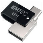 Emtec-T260C-unita--flash-USB-64-GB-USB-Type-A---USB-Type-C-3.2-Gen-1--3.1-Gen-1--Nero-Acciaio-inossidabile