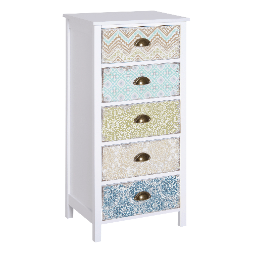 HOMCOM-Cassettiera-Mobiletto-Vintage-con-5-Cassetti-Stile-Shabby-Bagno-Ingresso-Camera-46-×-34-×-97.5cm-Bianco