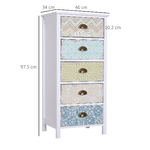 HOMCOM-Cassettiera-Mobiletto-Vintage-con-5-Cassetti-Stile-Shabby-Bagno-Ingresso-Camera-46-×-34-×-97.5cm-Bianco