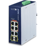 PLANET IP30 Industrial 4-Port Non gestito Gigabit Ethernet (10/100/1000) Supporto Power over Ethernet (PoE) Blu, Bianco