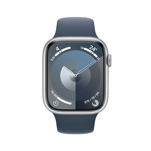 Apple-Watch-Series-9--GPS-Cellular--cassa-in-alluminio-da-45-mm-argento-cinturino-Sport-blu-tempesta-M-L