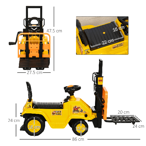 HOMCOM-Trattore-a-Pedali-per-Bambini-3-4-Anni-con-Muletto-e-Spazio-Portaoggetti-86x27.5x47.5-cm-Giallo-e-Nero