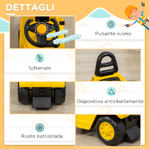 HOMCOM-Trattore-a-Pedali-per-Bambini-3-4-Anni-con-Muletto-e-Spazio-Portaoggetti-86x27.5x47.5-cm-Giallo-e-Nero