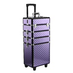 HOMCOM Valigia Porta Trucchi Professionale, Trolley Makeup da Viaggio in Alluminio, 2 Ruote, Viola 33.5x23x76/95.5cm