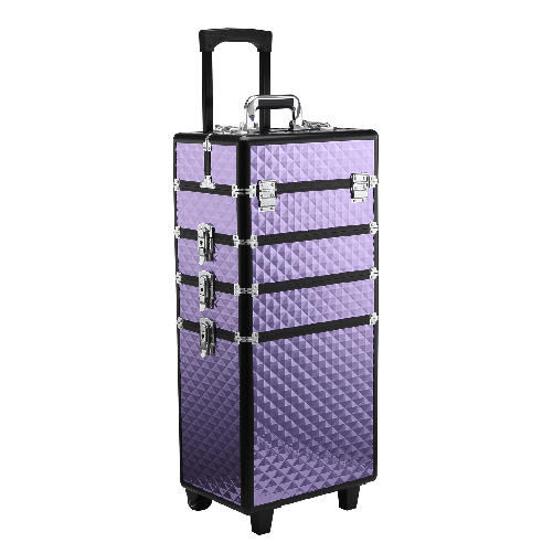 HOMCOM-Valigia-Porta-Trucchi-Professionale-Trolley-Makeup-da-Viaggio-in-Alluminio-2-Ruote-Viola-33.5x23x76-95.5cm