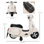 HOMCOM-Moto-Elettrica-per-Bambini-con-Licenza-Ufficiale-Vespa-Batteria-6V-Fari-e-Clacson-per-Bimbi-da-18-36-mesi-Bianco-66.5x38x52cm