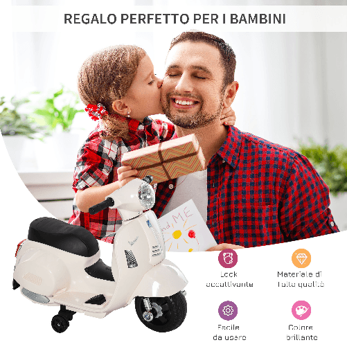 HOMCOM-Moto-Elettrica-per-Bambini-con-Licenza-Ufficiale-Vespa-Batteria-6V-Fari-e-Clacson-per-Bimbi-da-18-36-mesi-Bianco-66.5x38x52cm