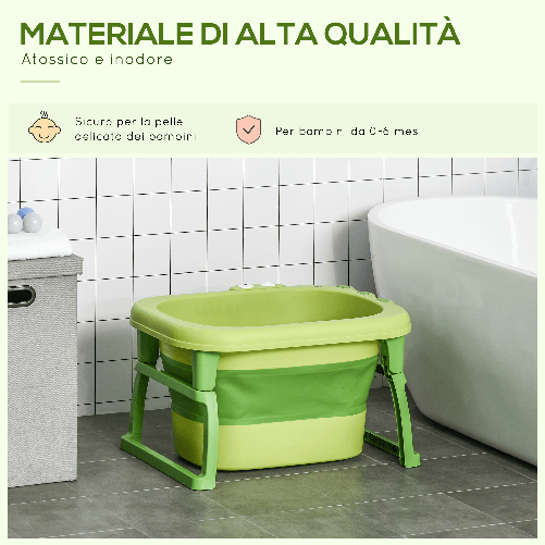 HOMCOM-Vaschetta-Bagnetto-Pieghevole-per-Bimbi-0-6-Anni-in-Plastica-Antiscivolo-Verde-75.3x55.4x43cm