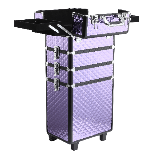 HOMCOM-Valigia-Porta-Trucchi-Professionale-Trolley-Makeup-da-Viaggio-in-Alluminio-2-Ruote-Viola-33.5x23x76-95.5cm