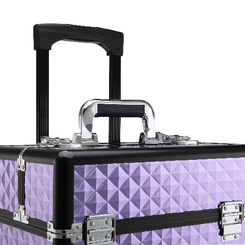 HOMCOM-Valigia-Porta-Trucchi-Professionale-Trolley-Makeup-da-Viaggio-in-Alluminio-2-Ruote-Viola-33.5x23x76-95.5cm