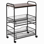 HOMCOM Carrello da Cucina Portavivande Stile Industriale con 4 Ruote, 2 Cestini e 4 Ganci, 60x38x85.5cm - Marrone/Nero