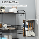 HOMCOM-Carrello-da-Cucina-Portavivande-Stile-Industriale-con-4-Ruote-2-Cestini-e-4-Ganci-60x38x85.5cm---Marrone-Nero