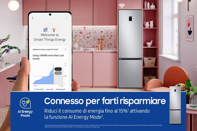 Samsung-RB38C672CSA-frigorifero-Combinato-EcoFlex-AI-Libera-installazione-con-congelatore-Wifi-2m-390-L-Classe-C-Inox