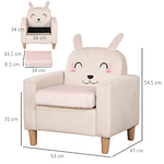 HOMCOM-Poltroncina-per-Bambini-con-Design-a-Coniglio-e-Gambe-in-Legno-53x47x54.5cm-Crema