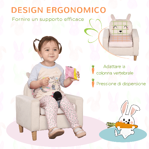 HOMCOM-Poltroncina-per-Bambini-con-Design-a-Coniglio-e-Gambe-in-Legno-53x47x54.5cm-Crema