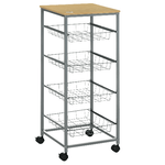 HOMCOM-Carrello-Cucina-Salvaspazio-Ruote-4-Cesti-Acciaio-Legno-36.5-×-36.5-×-89cm