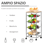 HOMCOM-Carrello-Cucina-Salvaspazio-Ruote-4-Cesti-Acciaio-Legno-36.5-×-36.5-×-89cm