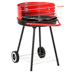 Outsunny Grill BBQ Barbecue a Carbonella Doppia Griglia Regolabile con Ruote Acciaio 51x70x75.5cm Nero e Rosso