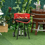 Outsunny-Grill-BBQ-Barbecue-a-Carbonella-Doppia-Griglia-Regolabile-con-Ruote-Acciaio-51x70x75.5cm-Nero-e-Rosso