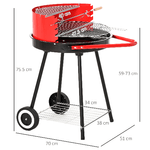 Outsunny-Grill-BBQ-Barbecue-a-Carbonella-Doppia-Griglia-Regolabile-con-Ruote-Acciaio-51x70x75.5cm-Nero-e-Rosso