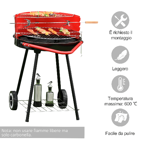 Outsunny-Grill-BBQ-Barbecue-a-Carbonella-Doppia-Griglia-Regolabile-con-Ruote-Acciaio-51x70x75.5cm-Nero-e-Rosso