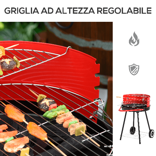 Outsunny-Grill-BBQ-Barbecue-a-Carbonella-Doppia-Griglia-Regolabile-con-Ruote-Acciaio-51x70x75.5cm-Nero-e-Rosso