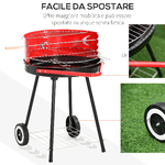 Outsunny-Grill-BBQ-Barbecue-a-Carbonella-Doppia-Griglia-Regolabile-con-Ruote-Acciaio-51x70x75.5cm-Nero-e-Rosso