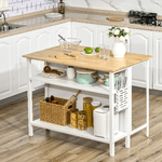 HOMCOM-Isola-Cucina-con-Piano-di-Lavoro-Pieghevole-e-2-Ripiani-in-Legno-e-Acciaio-120x76x91.5cm-Bianco