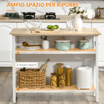 HOMCOM-Isola-Cucina-con-Piano-di-Lavoro-Pieghevole-e-2-Ripiani-in-Legno-e-Acciaio-120x76x91.5cm-Bianco