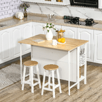 HOMCOM-Isola-Cucina-con-Piano-di-Lavoro-Pieghevole-e-2-Ripiani-in-Legno-e-Acciaio-120x76x91.5cm-Bianco