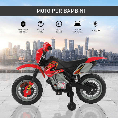 HOMCOM-Moto-Cross-Elettrica-con-Rotelle-Rosso-per-Bambini-3-anni-e-piu-Batteria-6V-Velocita-2.5km-h-102-x-53-x-66cm