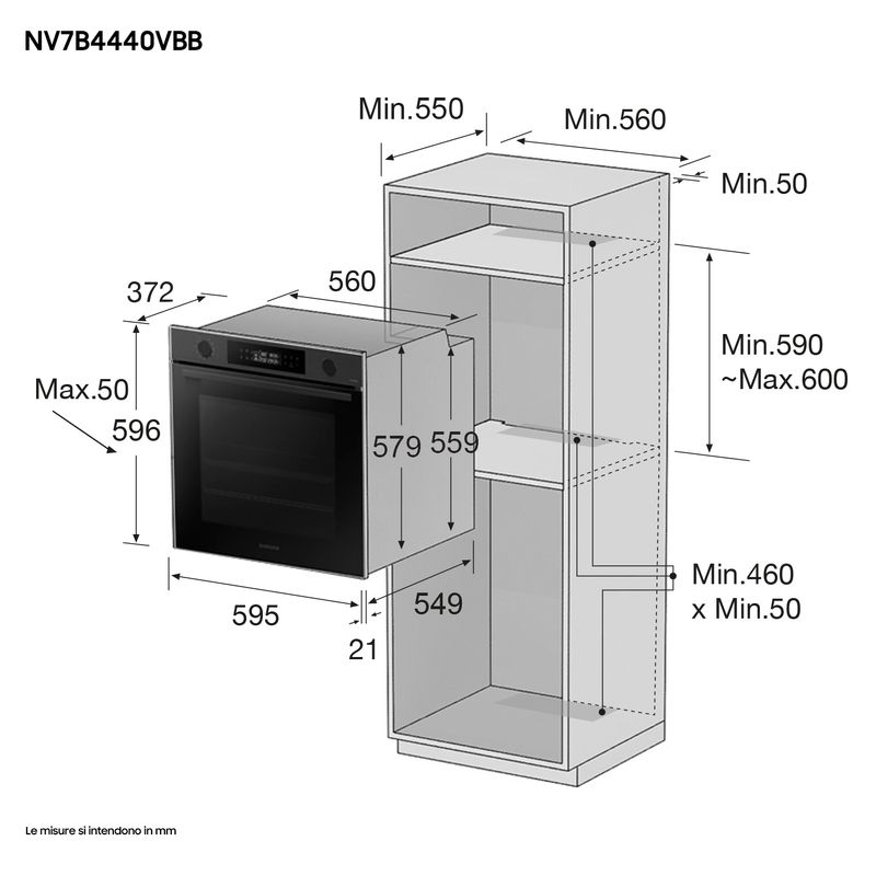 Samsung-NV7B4440VBB-Forno-Elettrico-Multifunzione-da-incasso-a-Vapore-Capacita--76-Litri-Dual-Cook-Classe-Energetica-A-Wi-Fi-595-cm-Nero