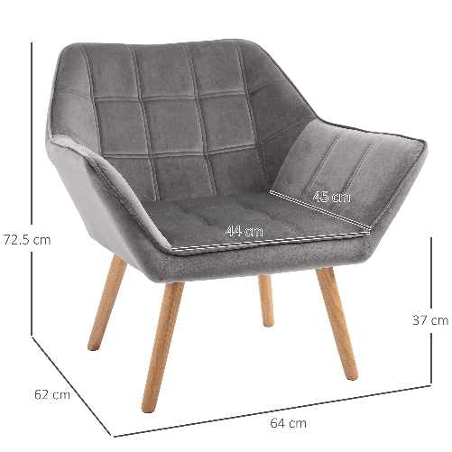 HOMCOM-Poltroncina-Stile-Nordico-in-Legno-ed-Effetto-Velluto-Grigio-per-Soggiorno-o-Ufficio-64x62x72.5-cm