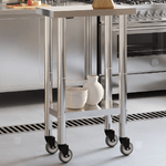 vidaXL Tavolo da Lavoro Cucina con Ruote 55x30x85 cm in Acciaio Inox