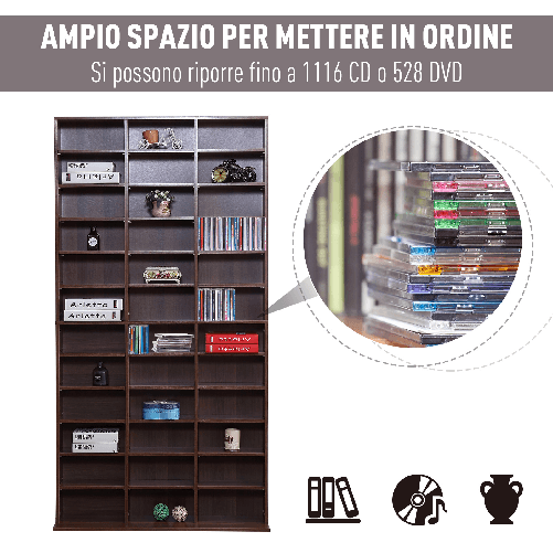 HOMCOM-Libreria-Modulare-Mobile-Porta-CD-Classica-36-Scompartimenti-RegolabilI-Legno-195-×-102-×-23.5cm