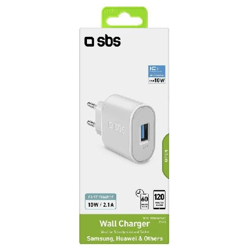 SBS-Caricabatterie-caricatore-10-Watt---Ricarica-rapida-con-porta-USB-2.1A-Intelligent-Charge--IC-