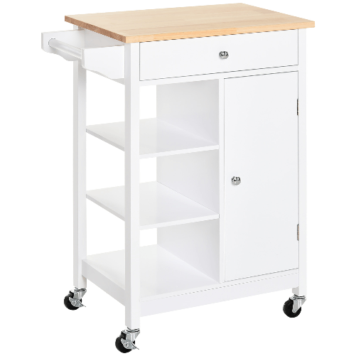 HOMCOM-Carrello-da-Cucina-Salvaspazio-in-Legno-MDF-Bianco--1-Cassetto-1-Armadietto-3-Mensole-e-4-Ruote-66x39.5x86.5cm