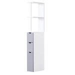 HOMCOM Mobiletto a Colonna Salvaspazio in Legno, Armadietto da Bagno con Ripiani e Armadietti, Bianco, 15x33x136.5cm